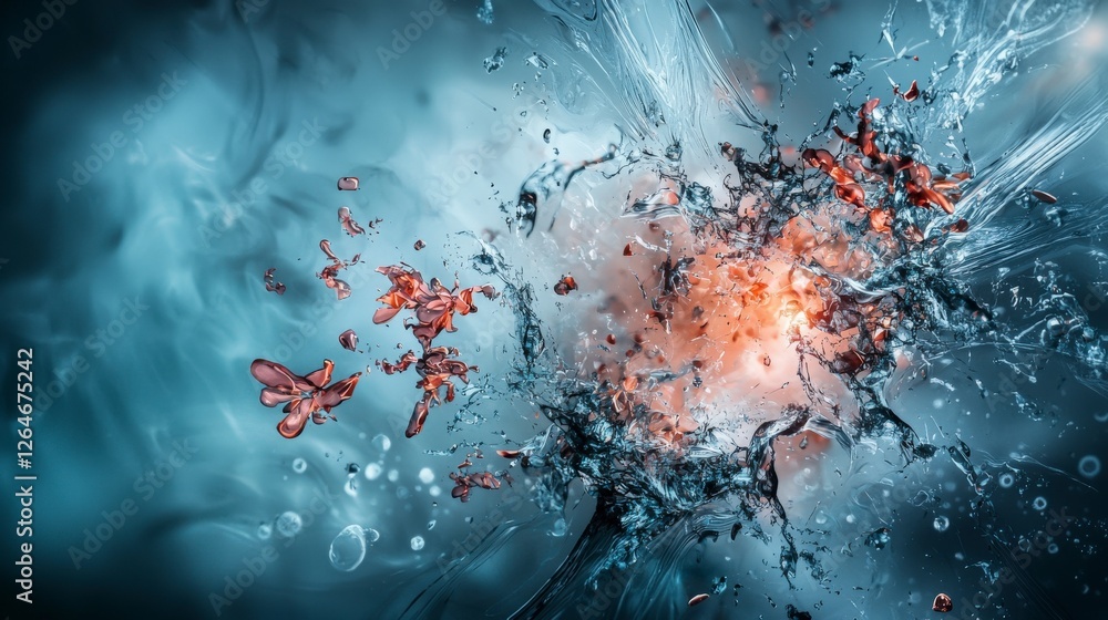 Aufkleber Broken desires penetrating through abstract layers of colorful water splashes digital artwork surreal environment