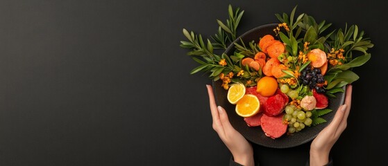 Minimalist Colorful Dessert Platter on Black Textured Surface - Exquisite Culinary Presentation for Upscale Events and -Worthy Food