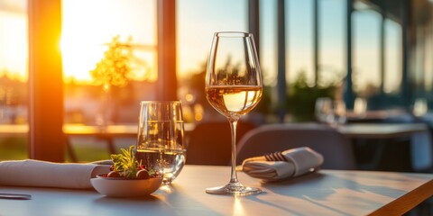 Scandinavian Minimalist Dining Sunlit Interior with Elegant Wine Setup and Natural Textures - Luxury Restaurant Marketing and Gastronomic Excellence Promotion