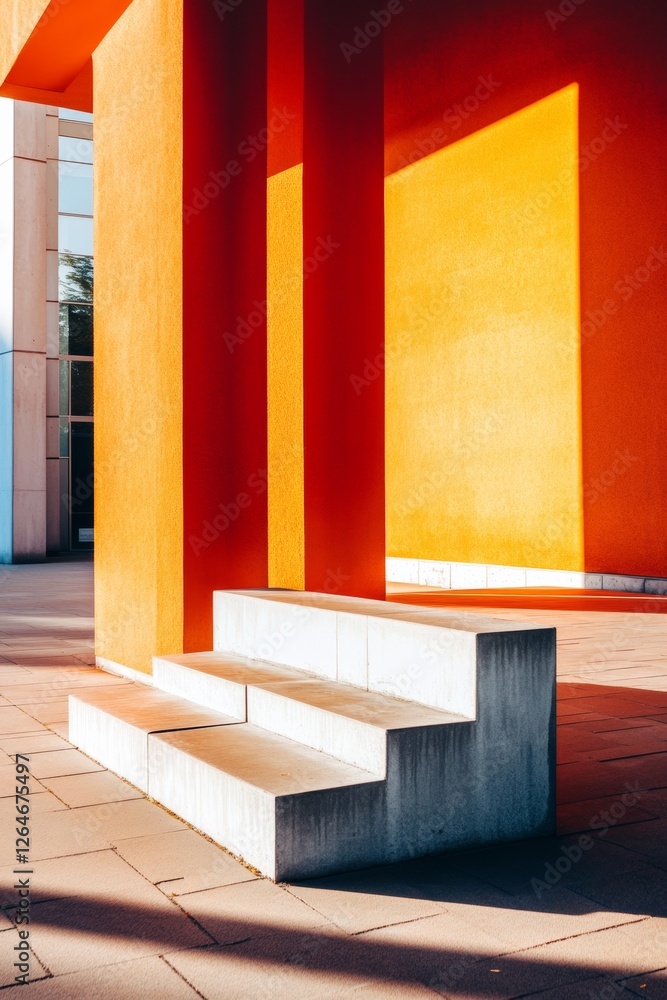 Aufkleber Vibrant Modern Architecture Bold Orange and White Concrete Structures - Inspiring Urban Design for Creative Public Spaces and Architectural Showcase
