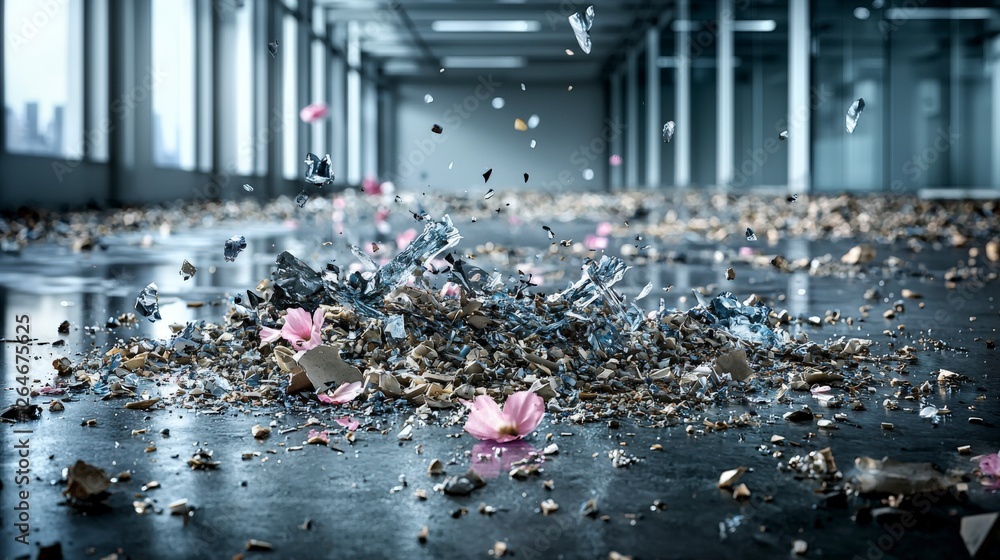 Poster abstract debris of solitude descending in urban space artistic composition contemporary environment 