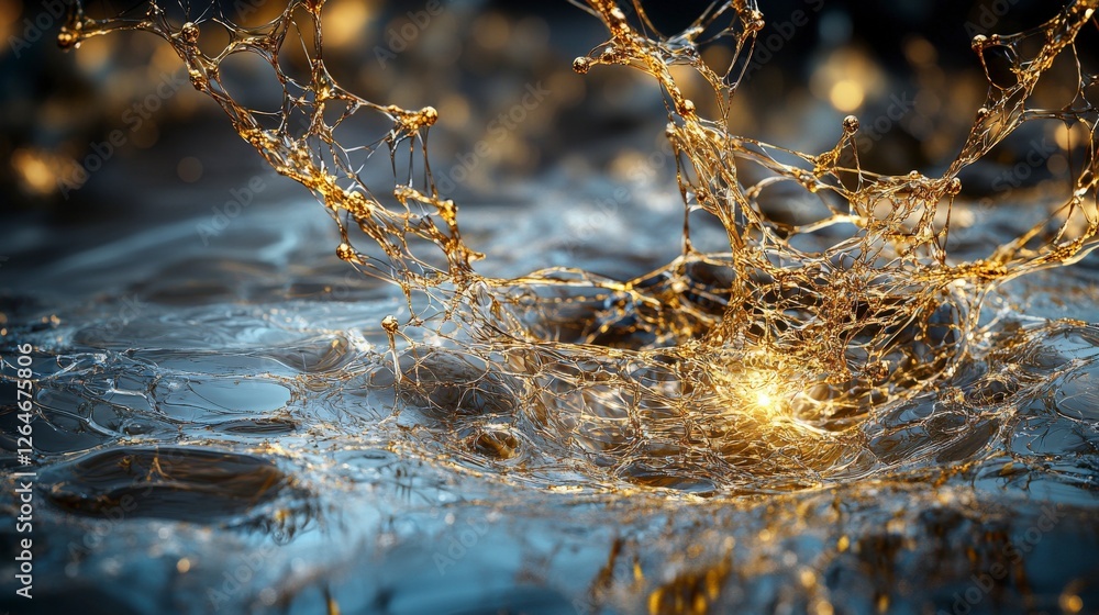 Fototapete delicate golden lines ripple across a textured surface abstract art digital creation close-up intric