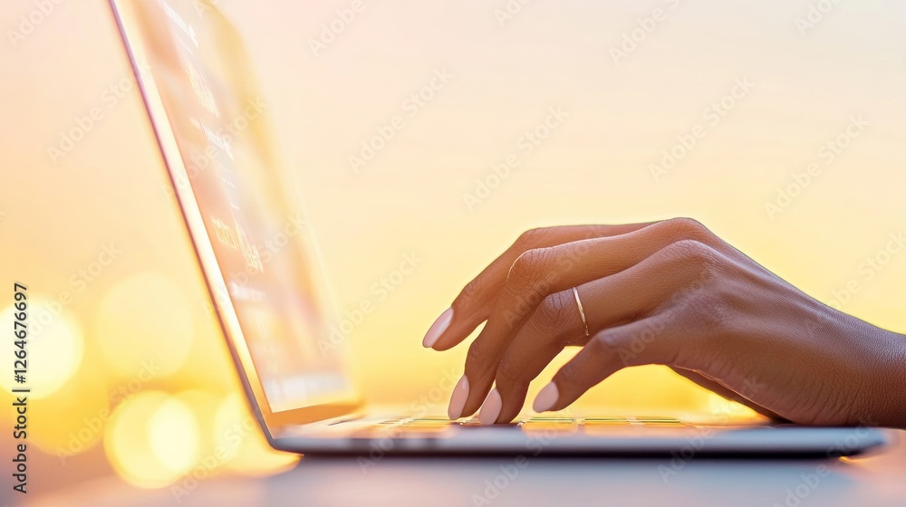 Aufkleber modern minimalist workspace slender hands adjusting laptop screen during hybrid meeting enhanced bus