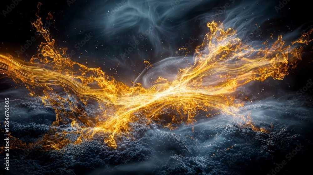 Poster golden streaks carve pathways through dreamlike void abstract art digital creation surreal environme