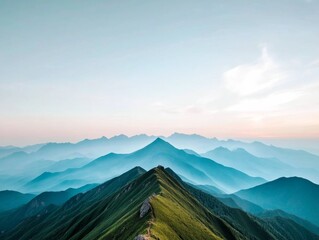 Serene Layered Mountain Landscape Misty Peaks and Horizon Vistas for Travel Marketing and Adventure Experiences - Natural Beauty Promotion and Wilderness Escape