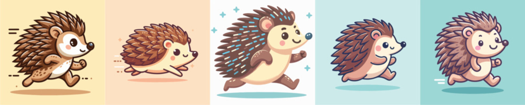 vector set of adorable hedgehogs running