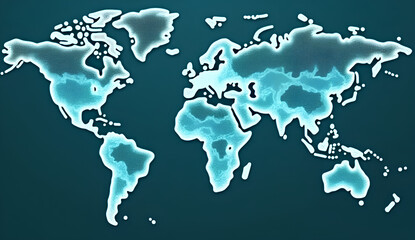 Abstract World Map with Interconnected Dots and Lines in Teal and Gray Representing Global Business Networks and Partnerships