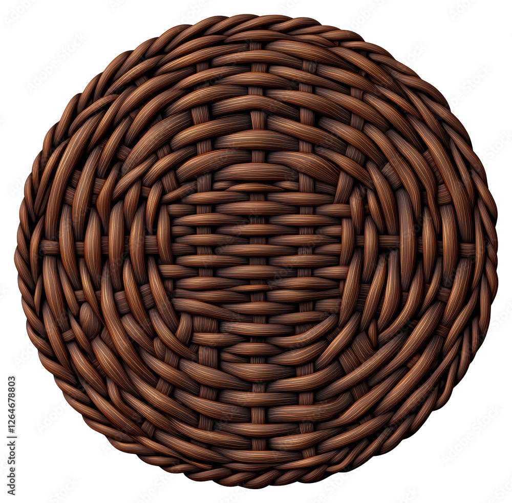 Poster dark brown wicker basket texture with intricate weave pattern on transparent background