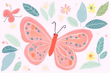 Colorful butterfly amidst floral leaves