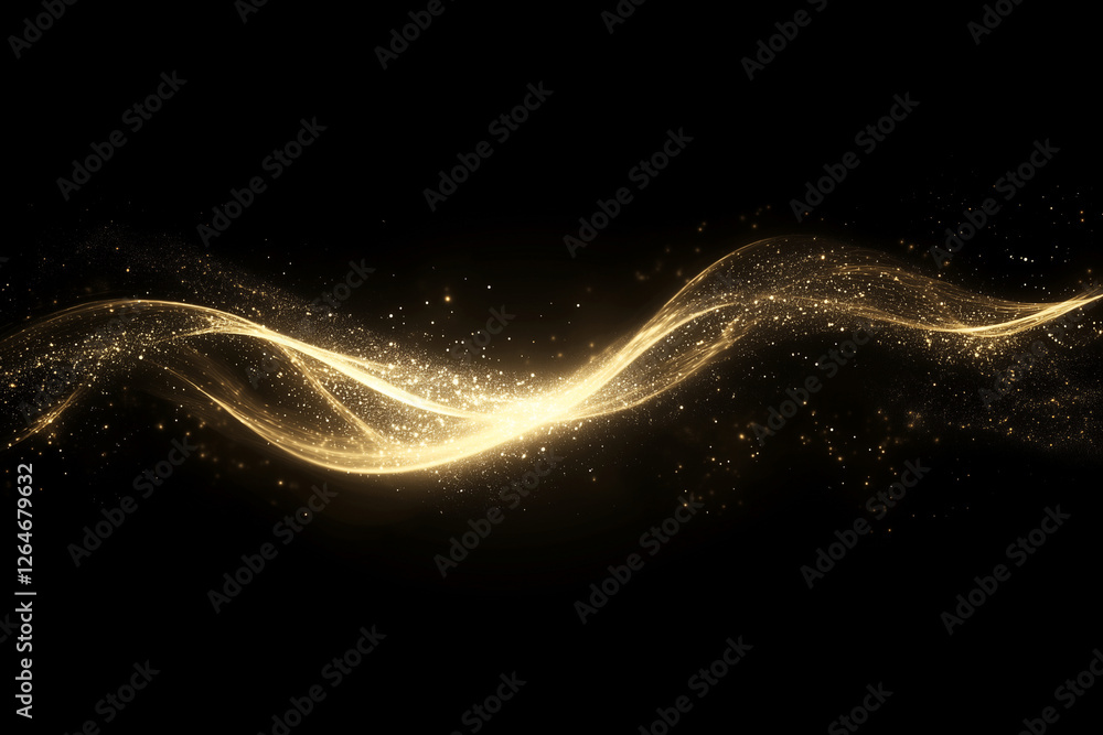 Poster long, curving line of gold sparks. the line is in the middle of the image and is surrounded by a dar