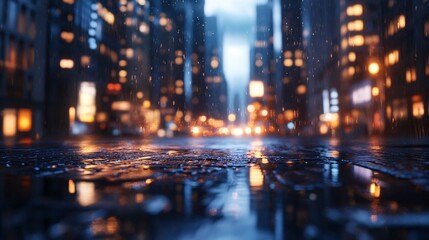 Obraz premium Urban Street at Night with Rain and Glowing City Lights