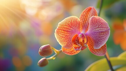 Beautiful Close-Up of Vibrant Orange Orchid Flower in Bright Light