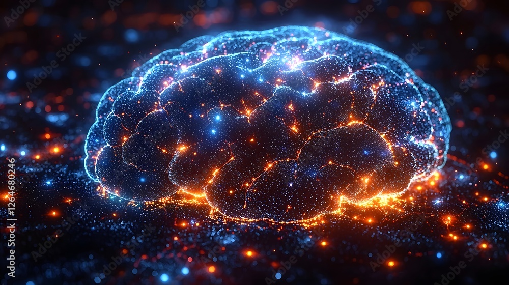 Aufkleber glowing blockchain brain powered decentralized technology concept