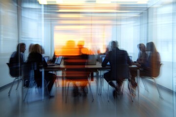Blurred photograph of business people office room dynamics.