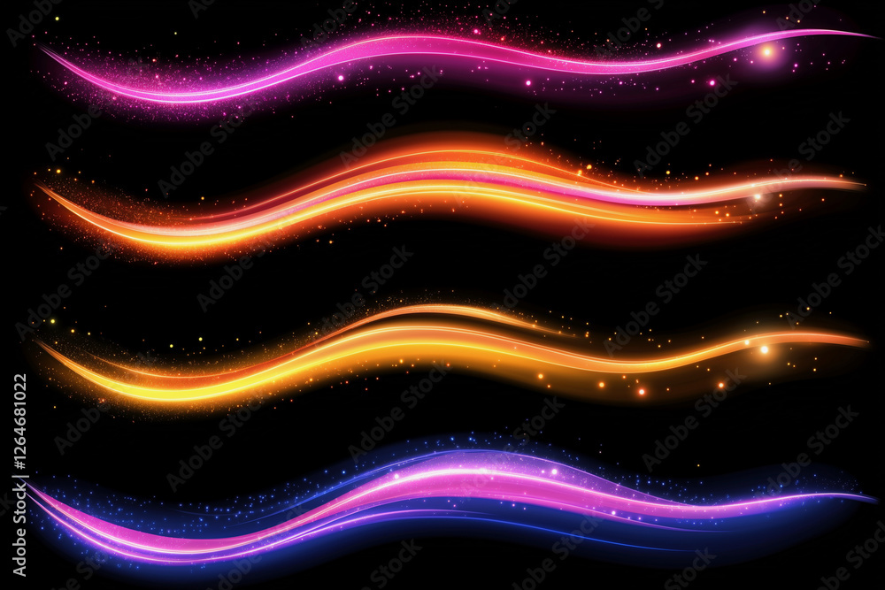 Poster collection of vibrant, multi-colored lines that vary in size and hue. the lines create a dynamic, en