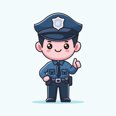Cute Policeman Cartoon Vector Icon Illustration. People Profession Icon Concept Isolated Premium Vector. Flat Cartoon Style