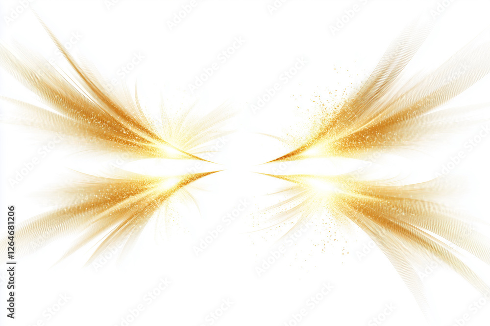 Poster two golden wings with a lot of sparkles. the wings are positioned in such a way that they appear to 