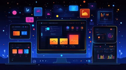 Obraz premium Neon UI Design: Futuristic Dashboard Interface