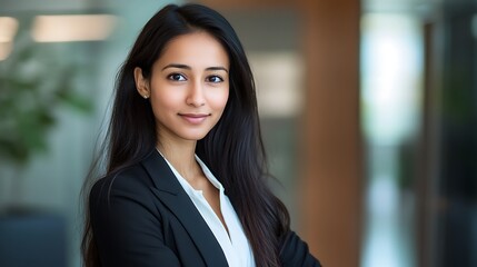 Confident young businesswoman portrait in office.
