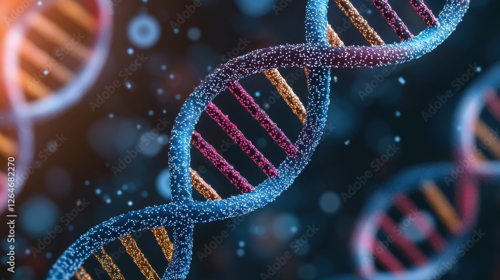 Poster a colorful, abstract representation of a dna double helix, highlighting the intricate structure of g