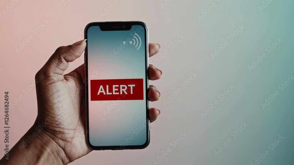 Poster Smartphone user receiving urgent notification with dynamically changing background colors, revealing digital communication technology in slow motion sequence