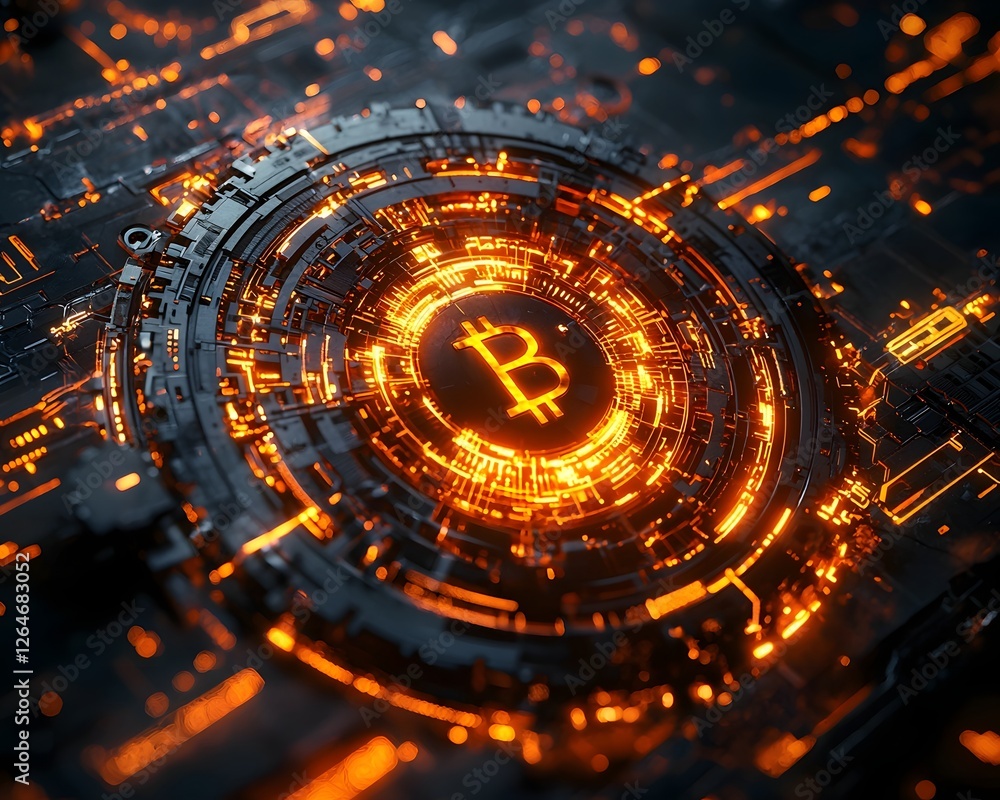Poster radiant blockchain inspired clock with glowing gears and digital face symbolizing synchronized times