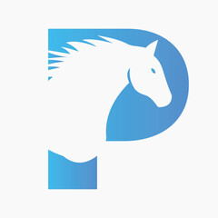 Initial Horse Logo On Letter P Concept With Horse Head Symbol For Racing Sign