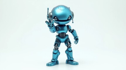 Fototapeta premium Metallic Blue Futuristic Robot Figurine on White Background
