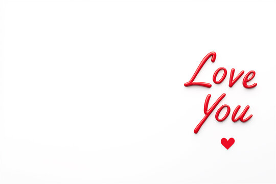 Elegant red cursive 'Love You' text on a white background with a small heart, conveying romance, affection, and emotional connection.