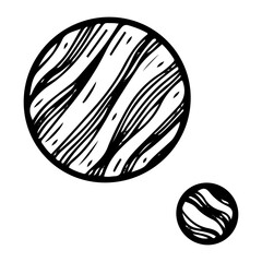 Planet with satellite. Hand drawn doodle. Celestial body. Space object. Astronomical observations. Universe, galaxy. Decorative element. Vector line art illustration. © Mari Bryk