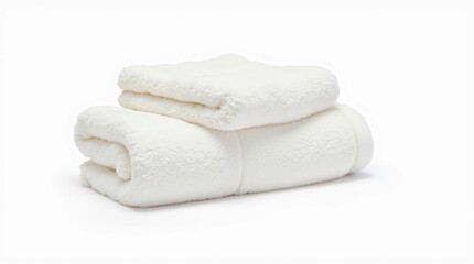 Stack of Fluffy White Towels on White Background