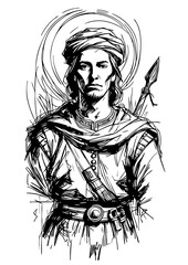 Medieval Knight Warrior – Hand-Drawn Crusader Illustration