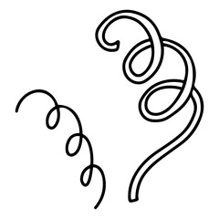 Curl festive ribbon. Hand drawn doodle. Paper or fabric rope. Carnival decor streamer garland. Vector line art illustration.