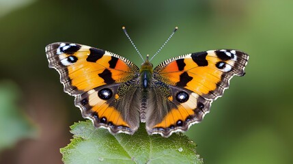 Obraz premium Orange And Black Butterfly On Green Leaf