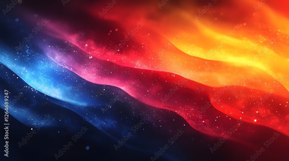 Poster celestial aurora, abstract gradient with luminous particles and flowing waves