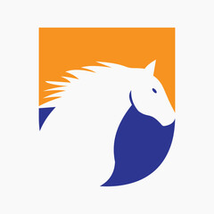 Initial Horse Logo On Letter U Concept With Horse Head Symbol For Racing Sign
