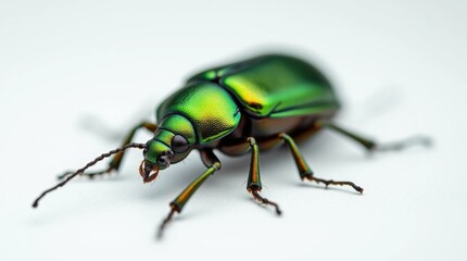 Fototapeta premium Close-up of a Glossy Green Beetle on White Surface