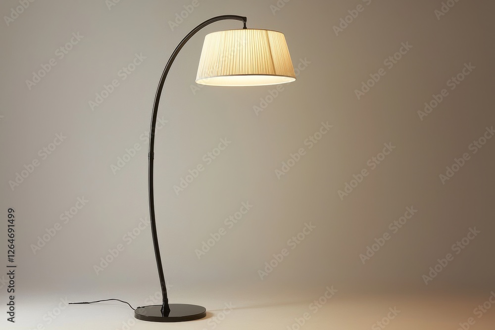Poster elegant floor lamp with a pleated shade casting warm light in a neutral setting, ideal for creating 