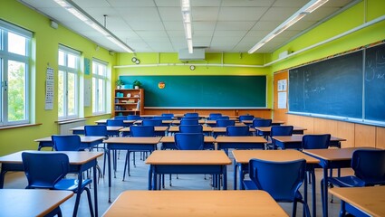 Fototapeta premium Bright classroom chairs ready for engaged learning