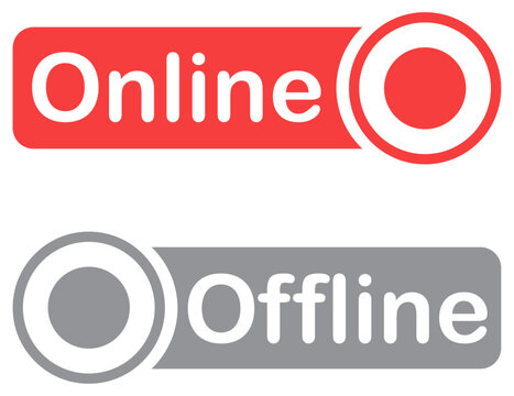 Online and offline toggle buttons icon. Internet connection availability icons. Online offline monitoring indicators. Digital network status signs. Connectivity mode buttons. Vector illustration 