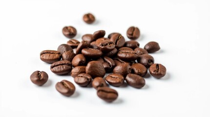 Naklejka premium Scattered Roasted Coffee Beans on White Background