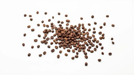 Naklejka premium Scattered Roasted Coffee Beans on White Background