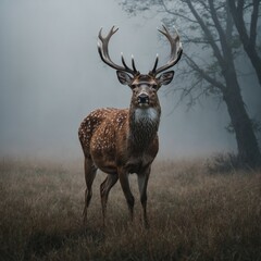A deer made of mist, softly fading into the plain background.
