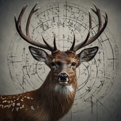 A deer with ancient runes etched into its fur, standing against a blank canvas.