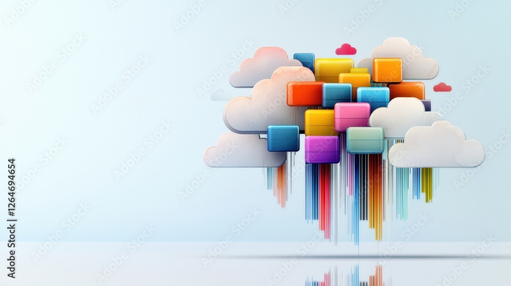 Poster a vibrant and dynamic cloud made up of a variety of colorful blocks