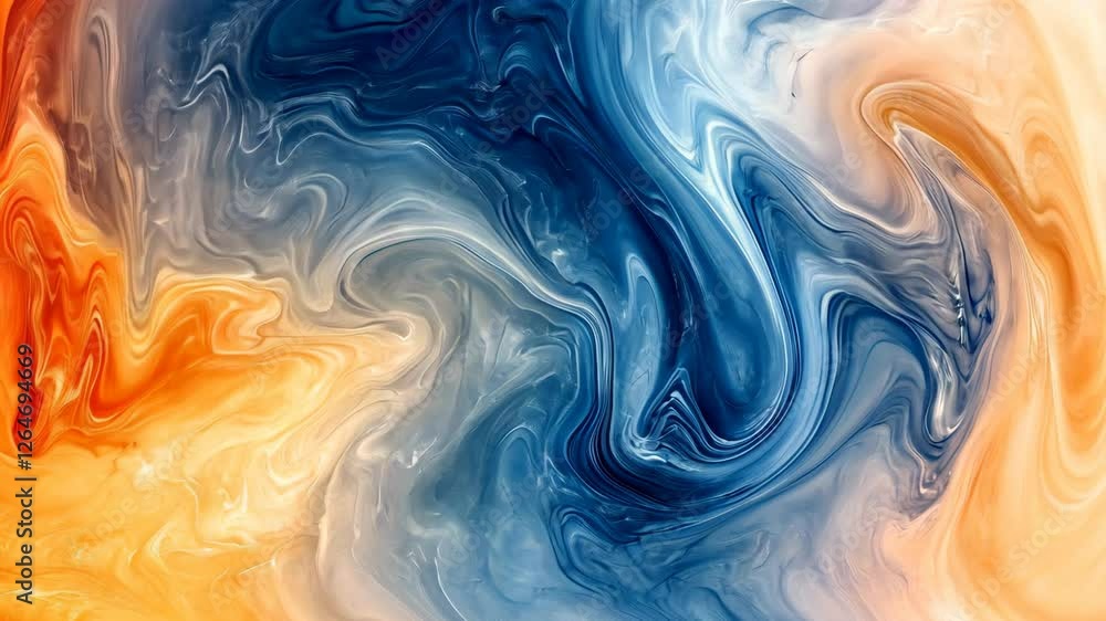Poster abstract swirl of blue and orange colors blending in a dynamic pattern