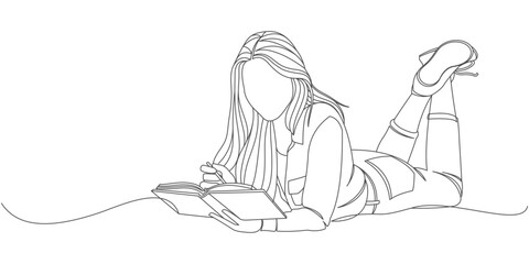 vector design of a woman lying down reading a book