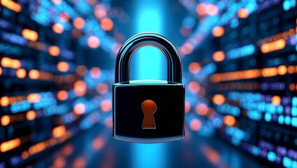 Close up of a secure padlock on digital background