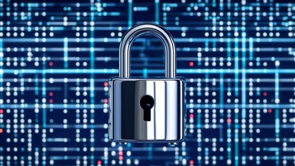 Close up of a shiny lock on binary code