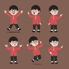Cute Chinese Boy with Glasses Cartoon Character Collections